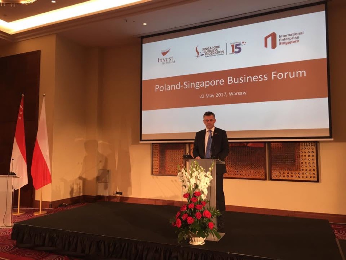 Michal Naglowski speaking at the Poland-Singapore Business Forum in Warsaw, May 2017